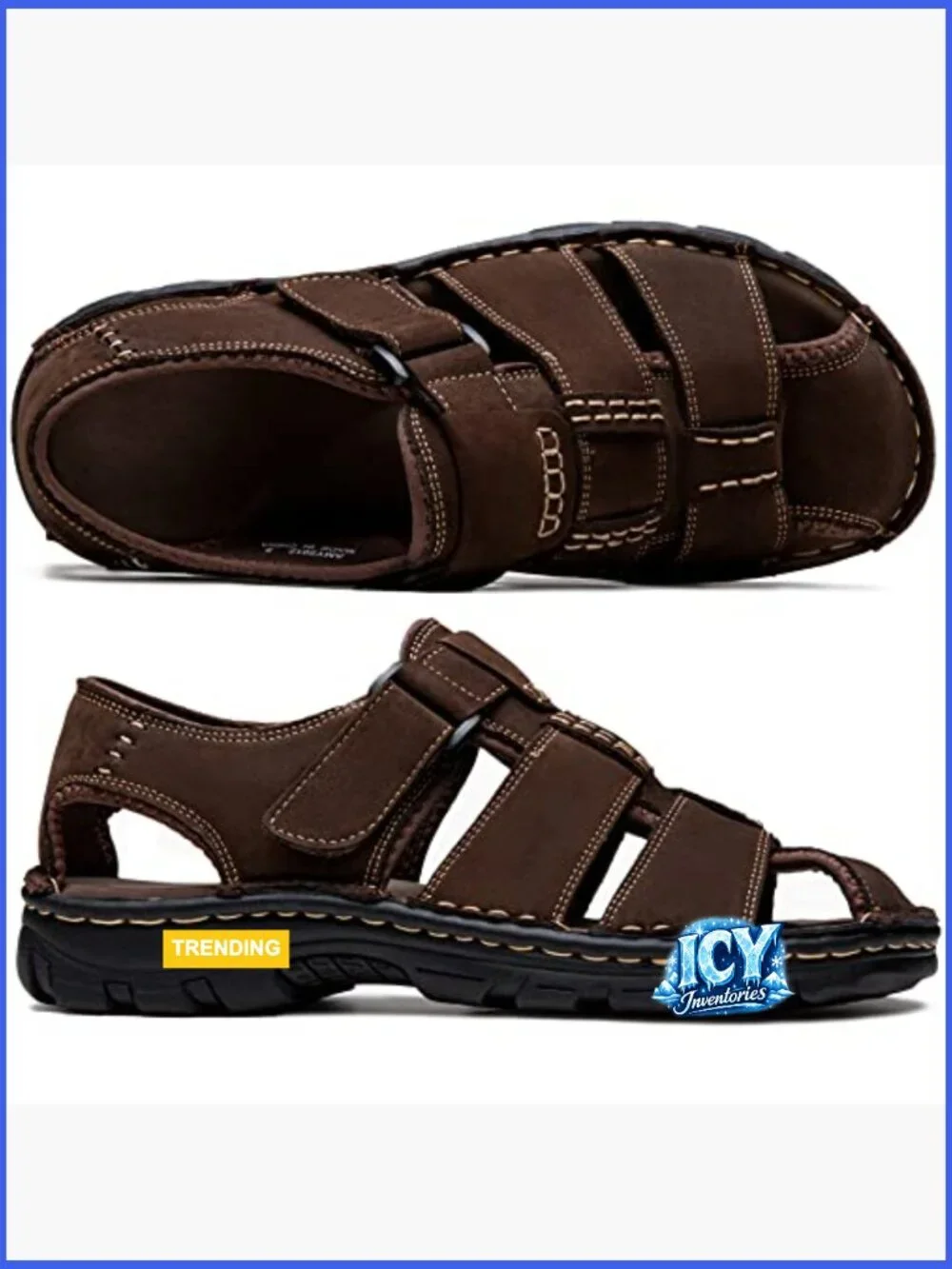 Genuine Leather Fisherman Sandals with Arch Support Hook & Loop Closure